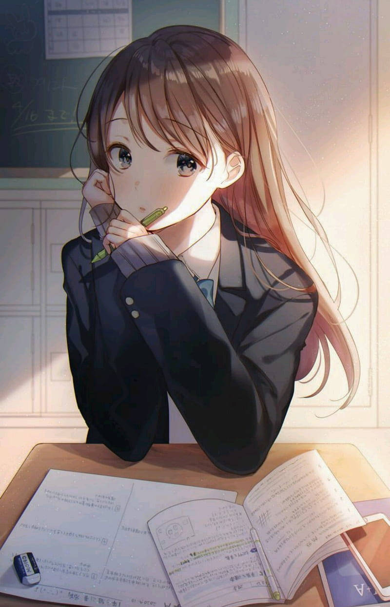 Studying Anime Girl Phone Background