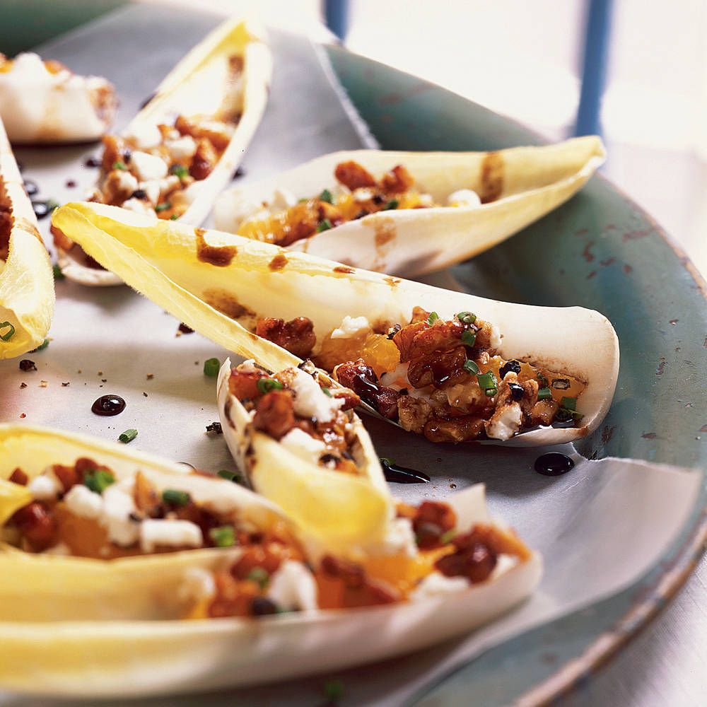 Stuffed Belgian Endive Vegetable Dish On Gray Plate Background