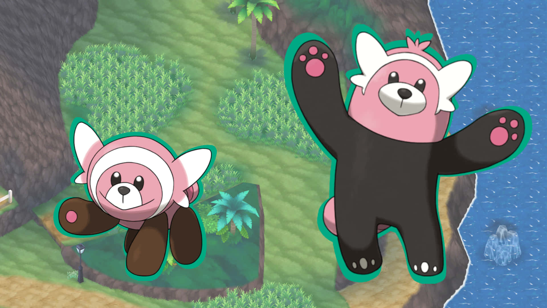 Stufful And Bewear In Map Background Background