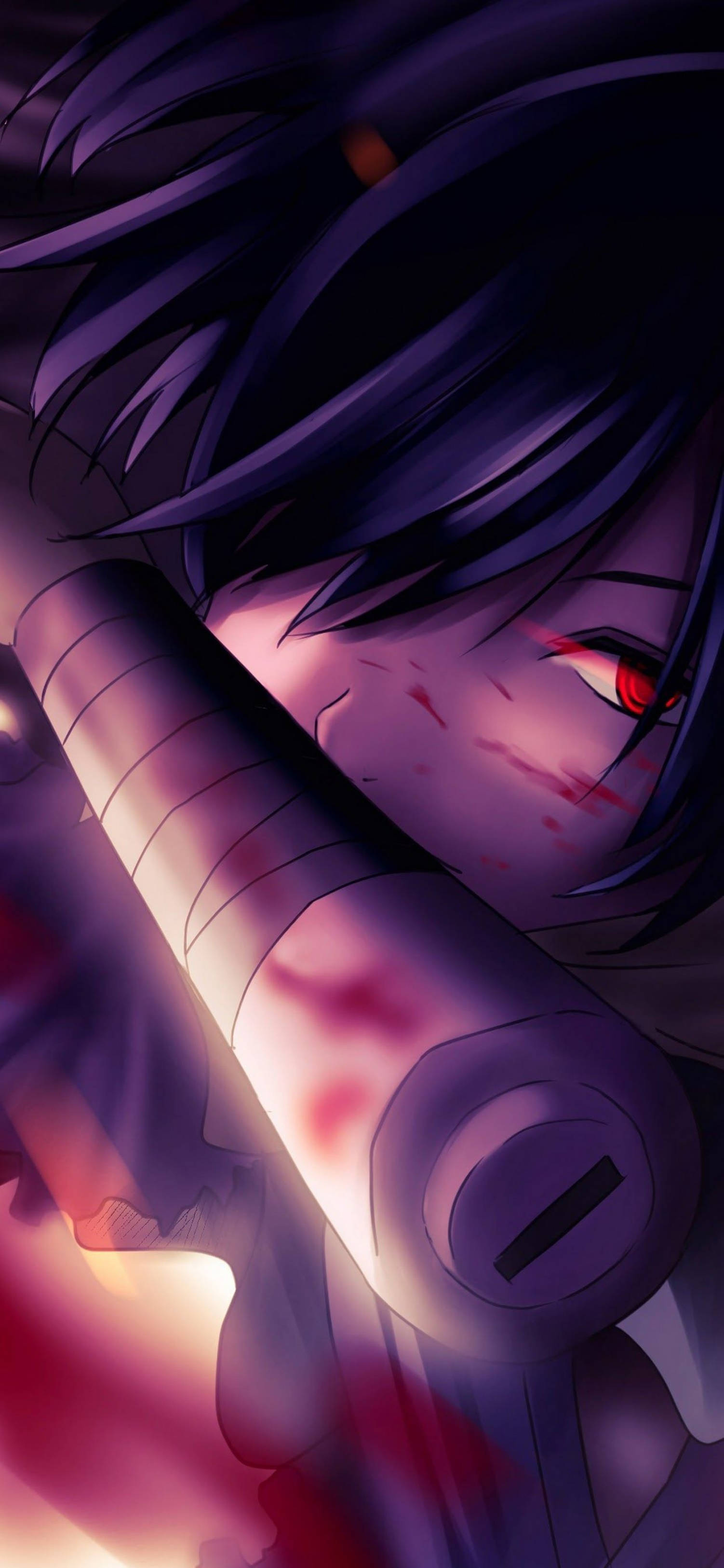 Stunning 4k Anime Battle Scene Features Character With Glowing Red Eyes For Iphone. Background