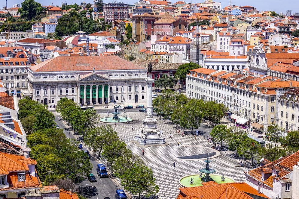 Stunning Aerial View Of Rossio Square In Beautiful Lisbon