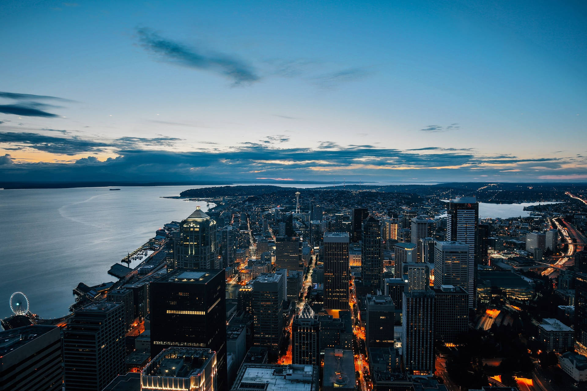 Stunning Aerial View Of Seattle Cityscape Background