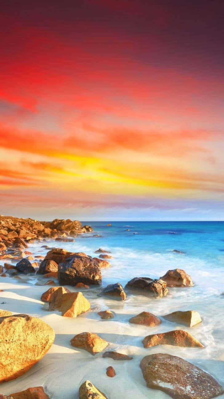 Stunning Amber Sky Over Majestic Landscape Background