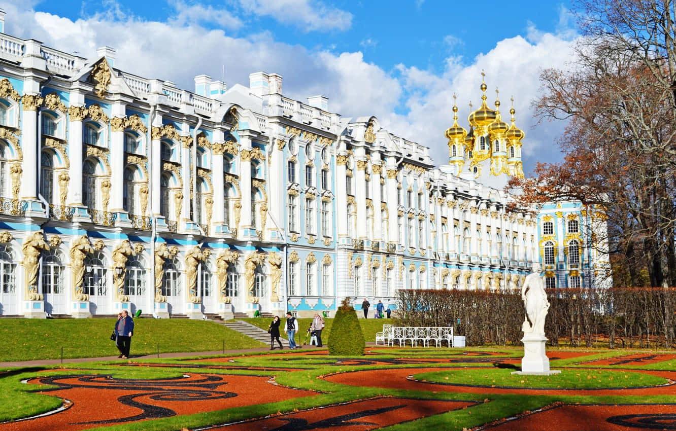 Stunning Architecture Of Catherine Palace With Its Immaculate Garden Background