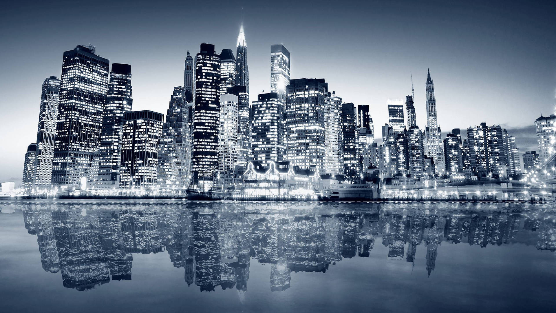 Stunning Black And White Aerial View Of Manhattan Skyline Background