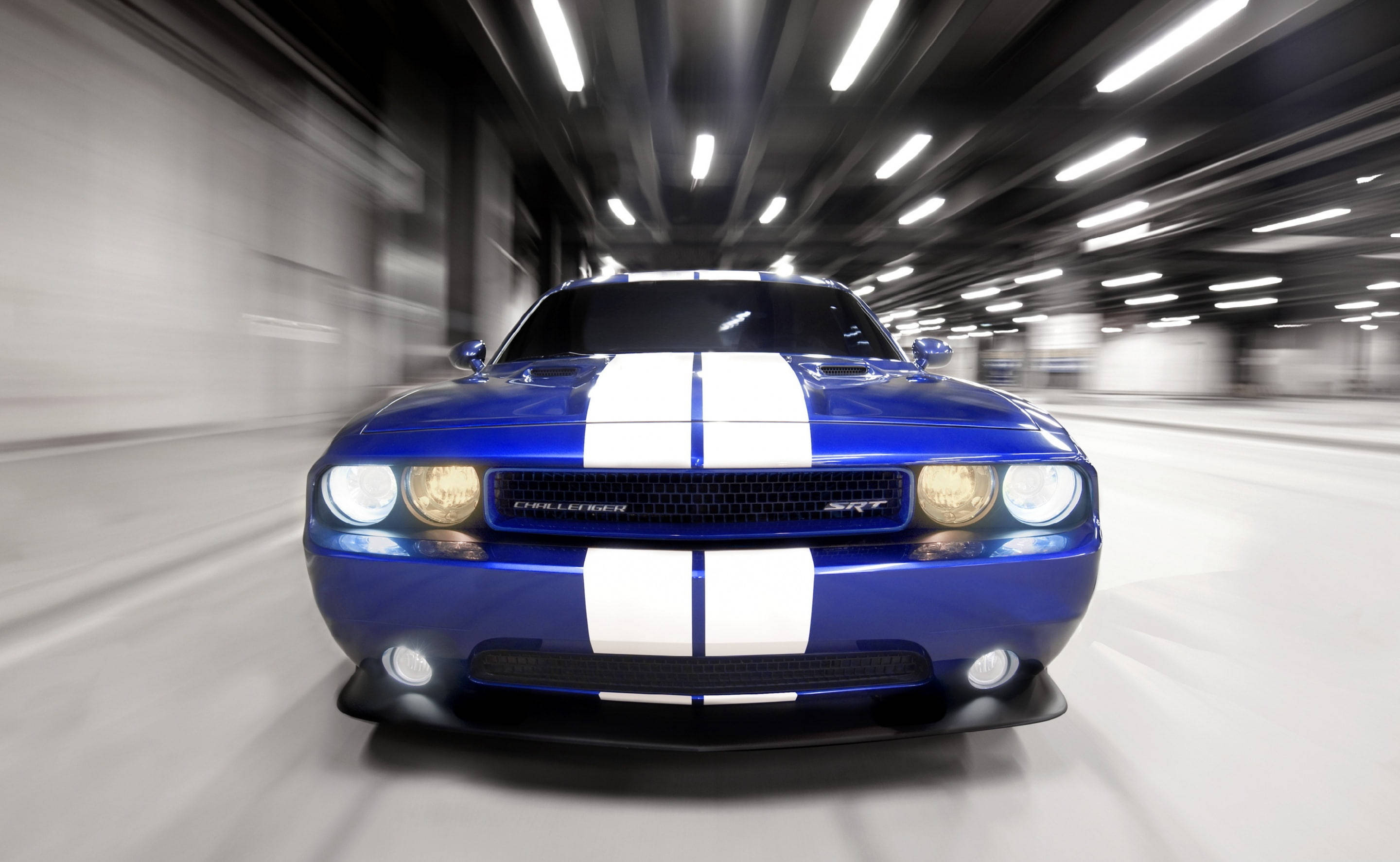 Stunning Blue Dodge Challenger In Motion Background