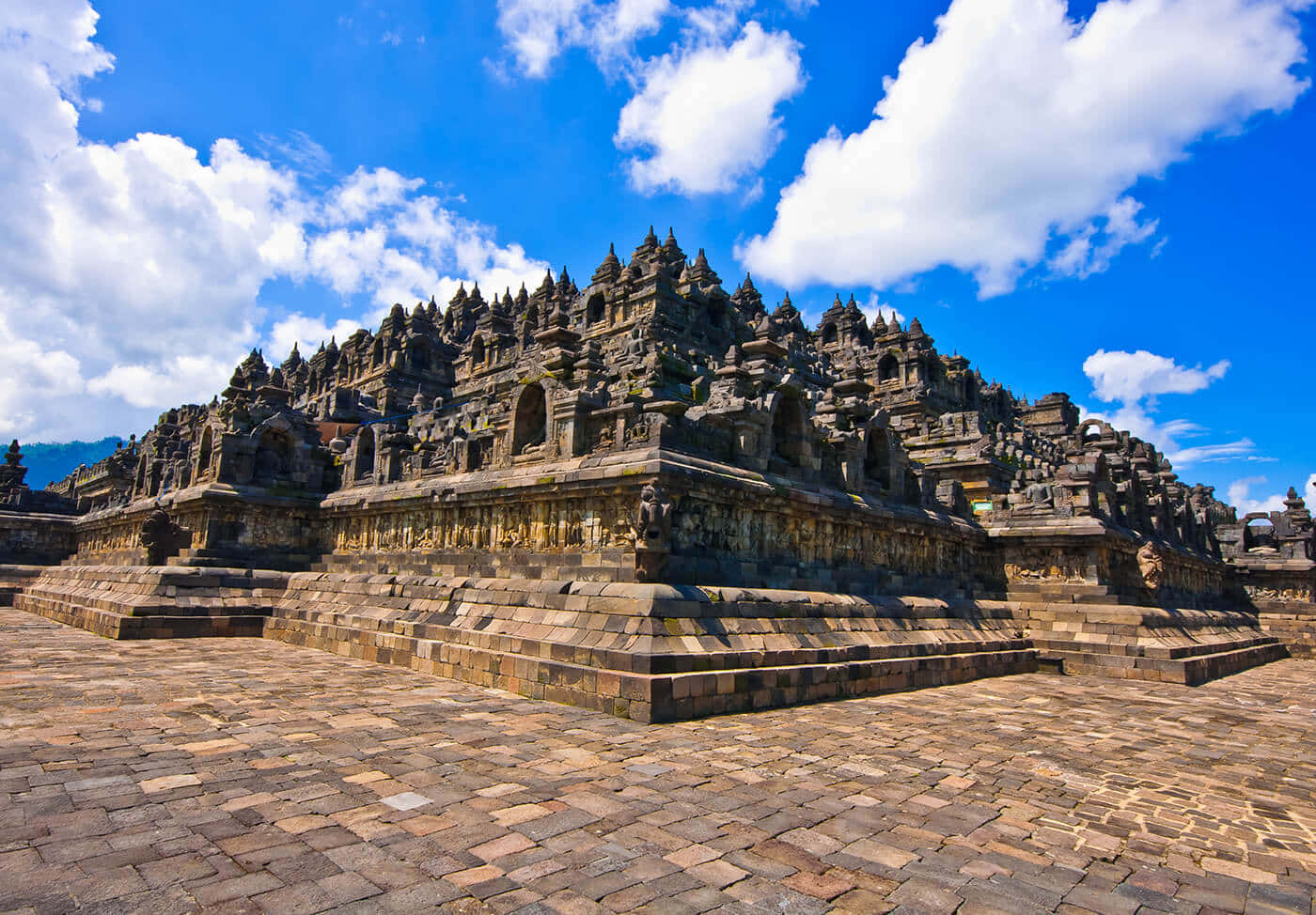 Stunning Borobudur Temple With Brilliant Blue Sky Background