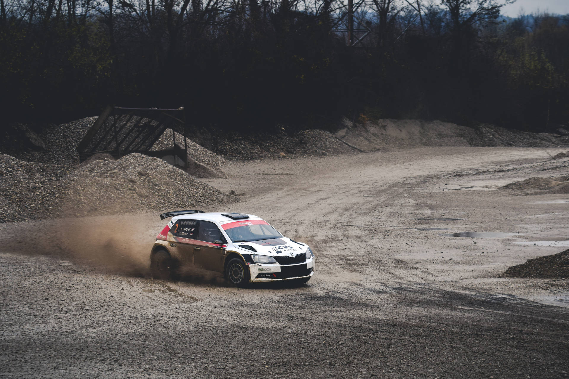 Stunning Capture Of A Skoda R5 Competing In Dirt Rally. Background