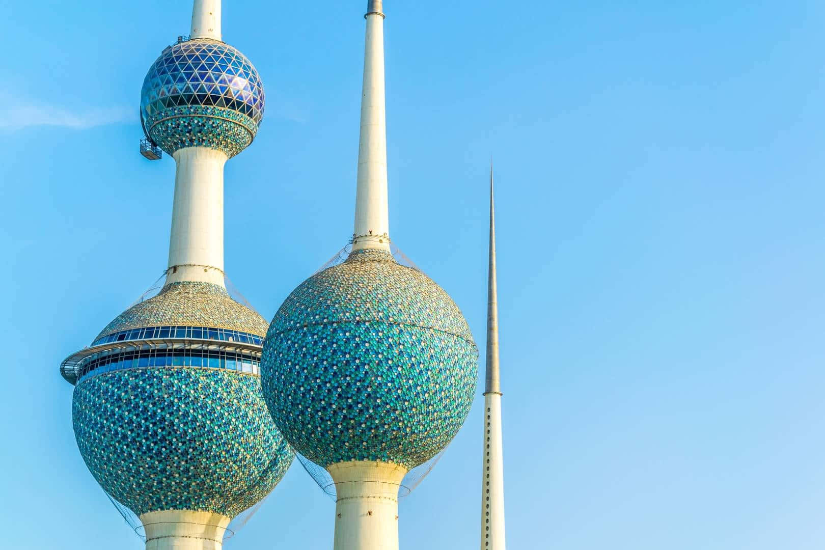 Stunning Close-up Of Iconic Kuwait Towers. Background