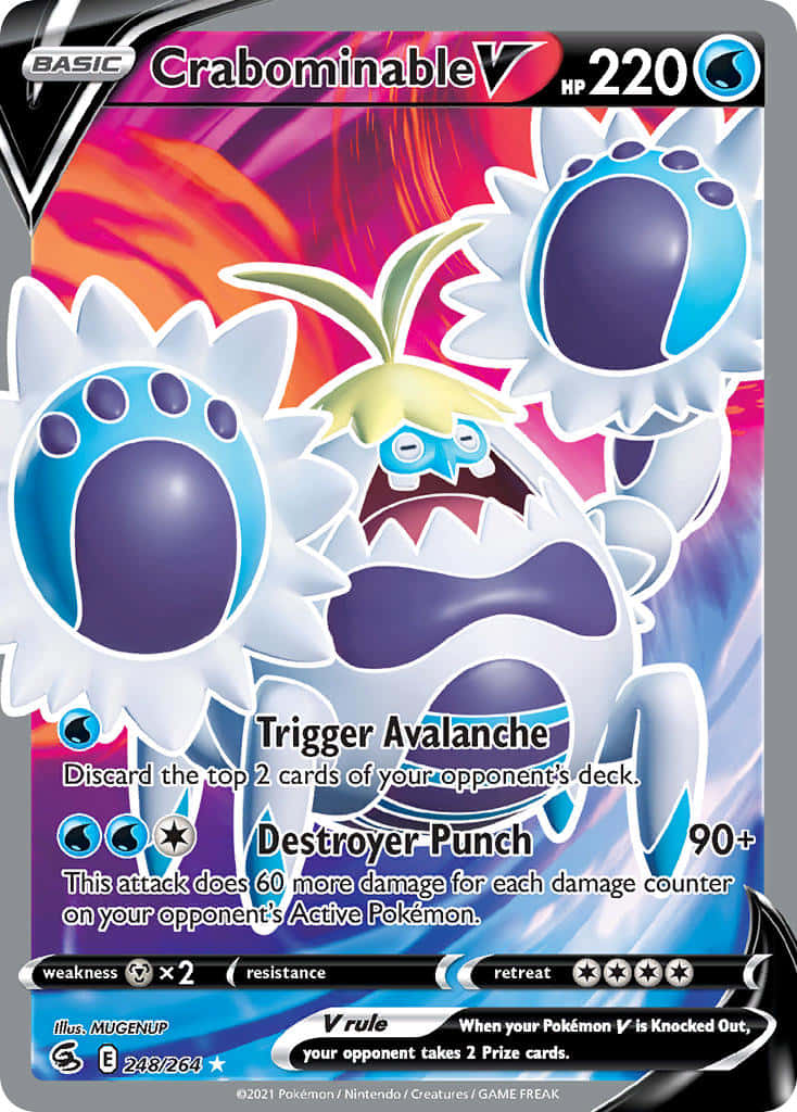 Stunning Crabominable Pokémon Trading Card Against A Red And Blue Backdrop