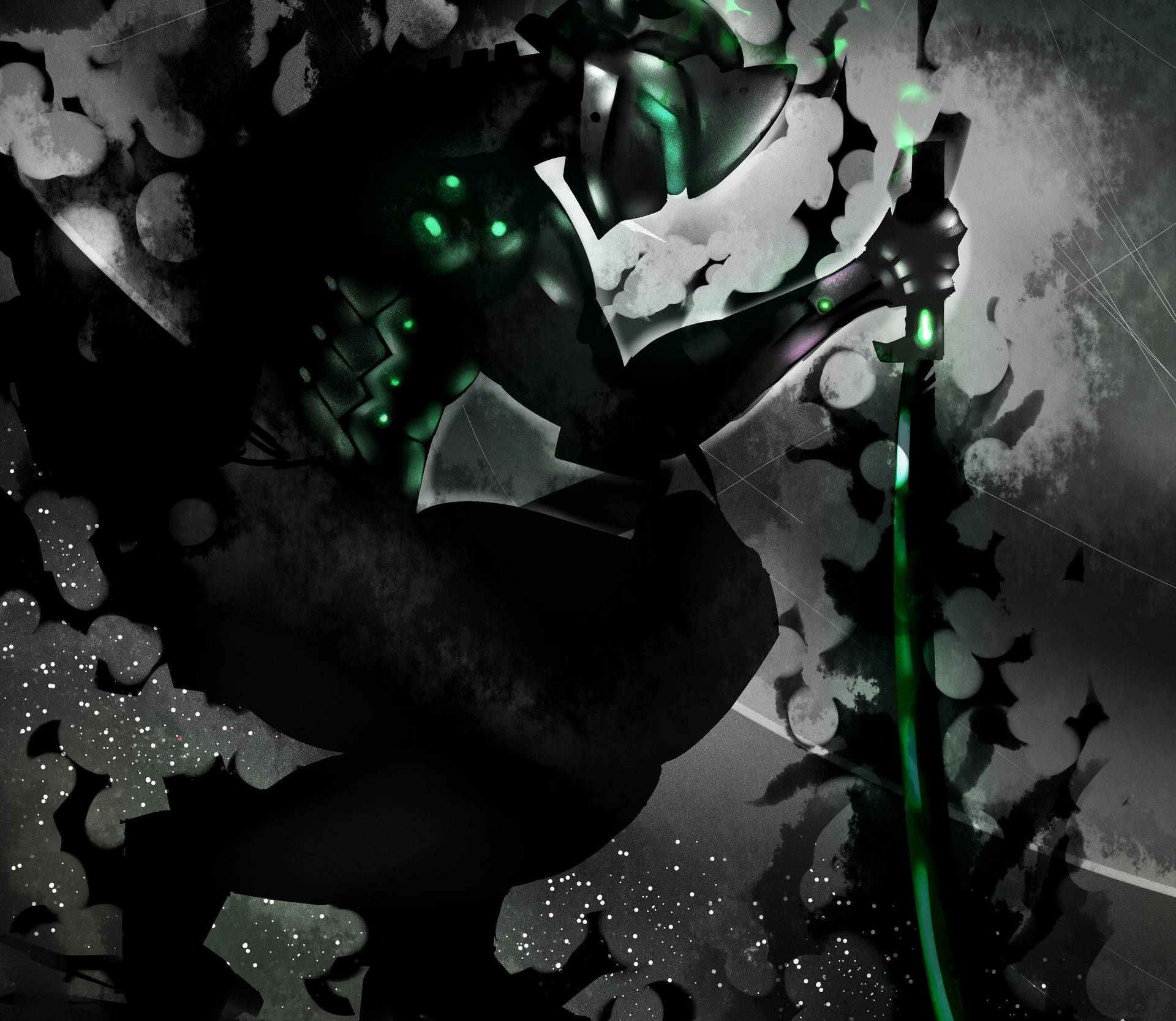Stunning Dark Grey Genji Shimada Artwork Background