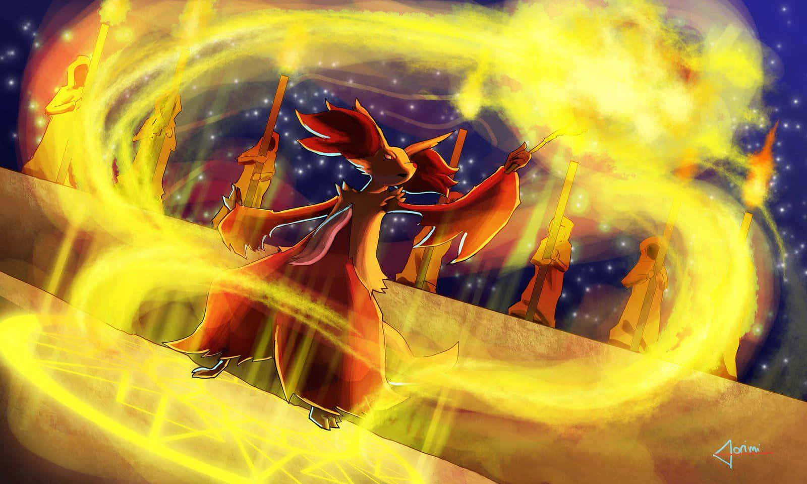 Stunning Delphox In Action Background
