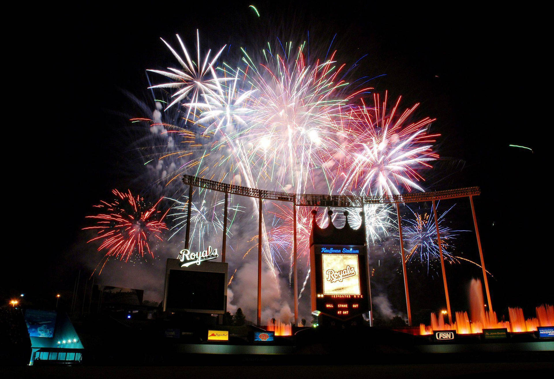 Stunning Fireworks At A Kansas City Royals Game Background
