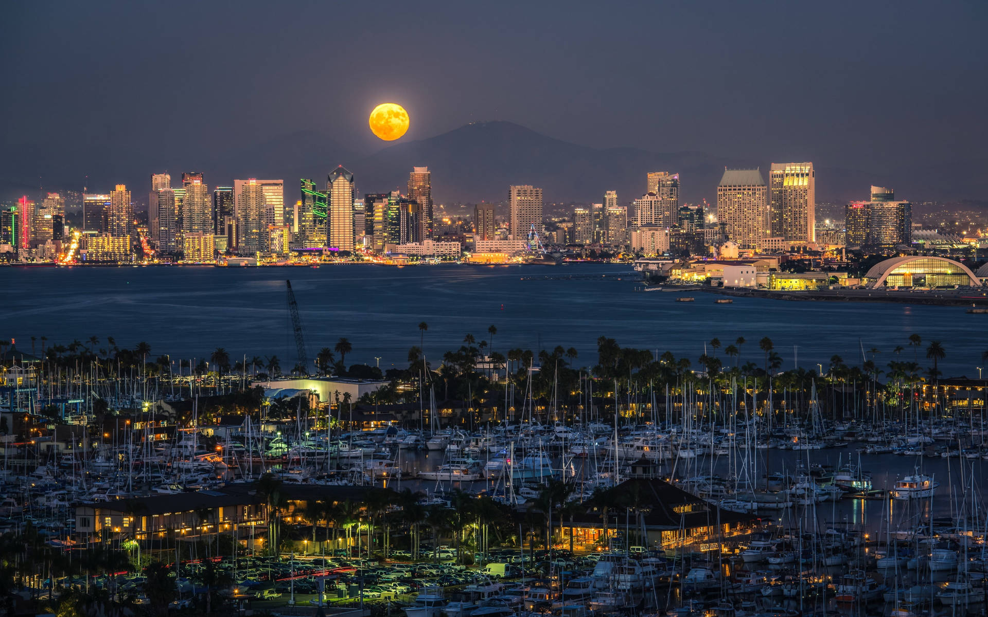 Stunning Full Moon Illuminating San Diego Skyline Background