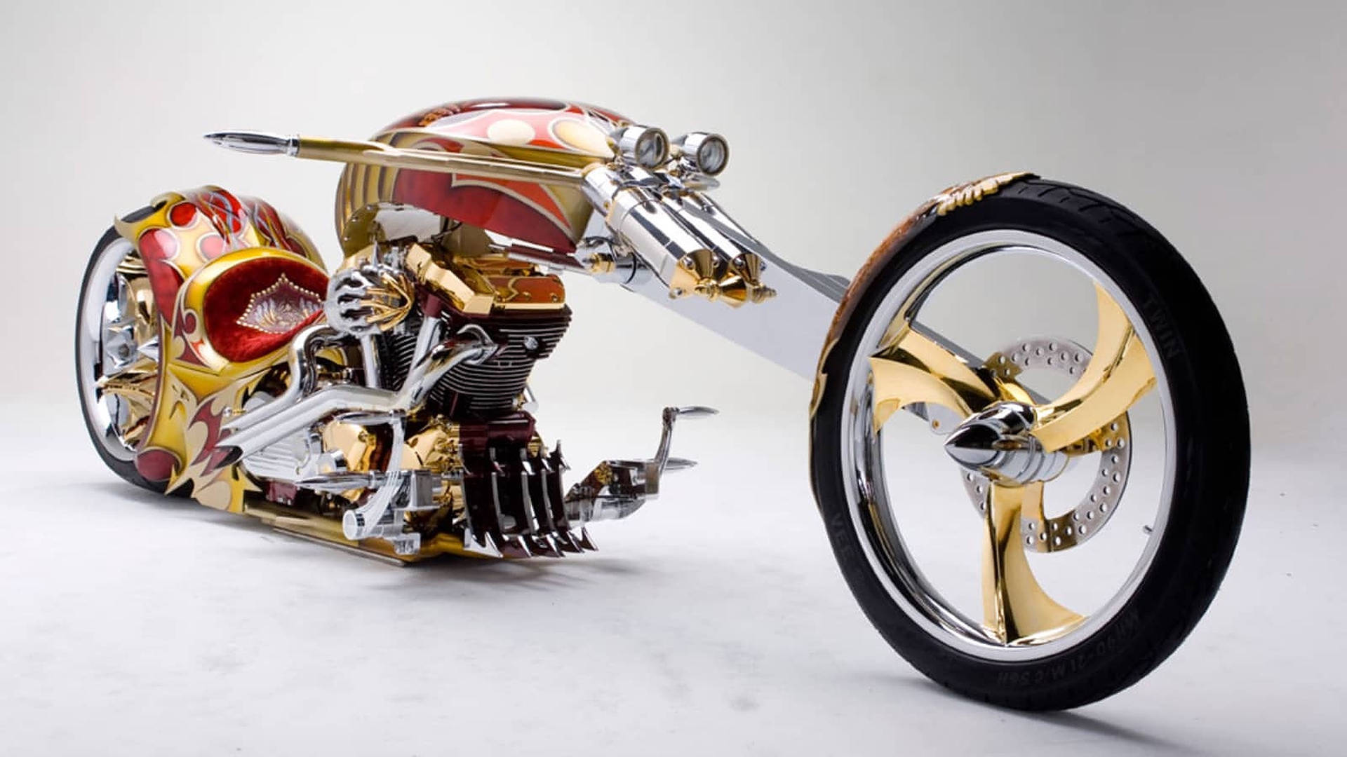 Stunning Gold-plated Chopper Motorcycle Background