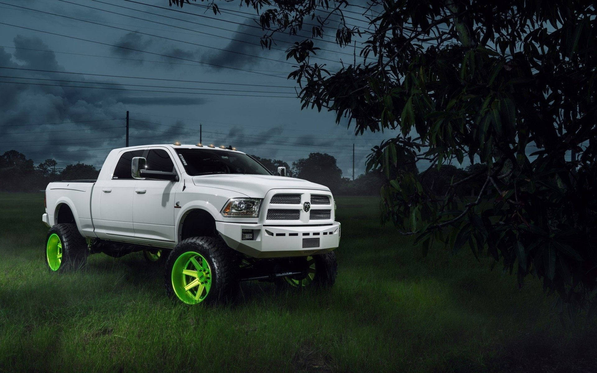 Stunning Green Cool Truck Showcasing Power And Style Background