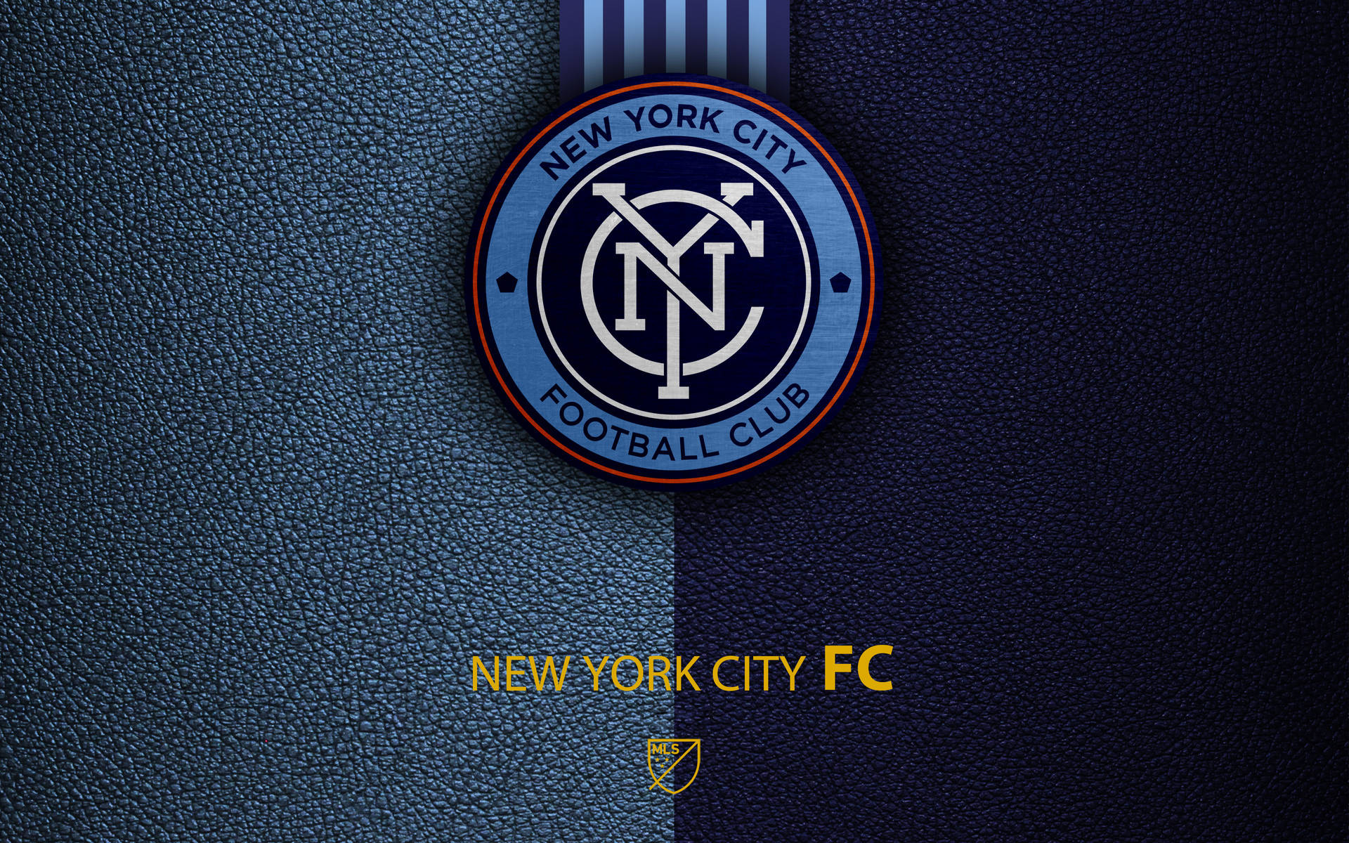 Stunning High-definition New York Fc Logo Imprinted On Blue Leather Background