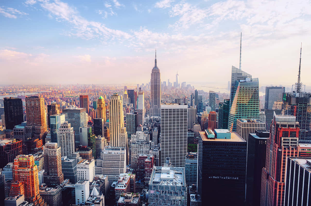 Stunning New York City Skyline Viewed From Across The Water. Background