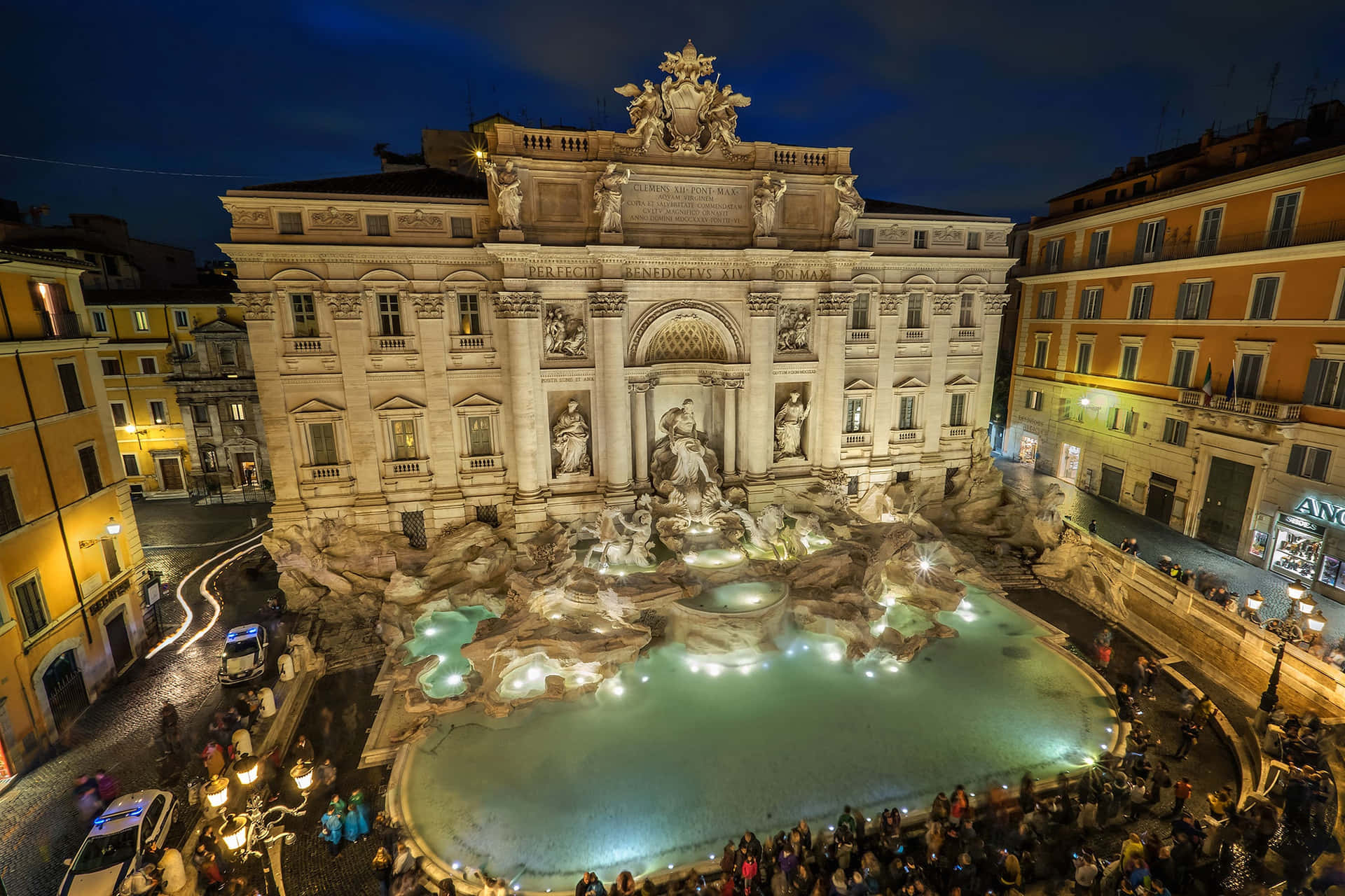 Stunning Night Scene On Trevi Fountain Background