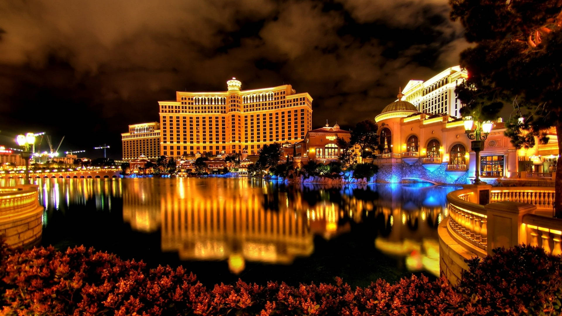 Stunning Night View Of Bellagio In Las Vegas Background