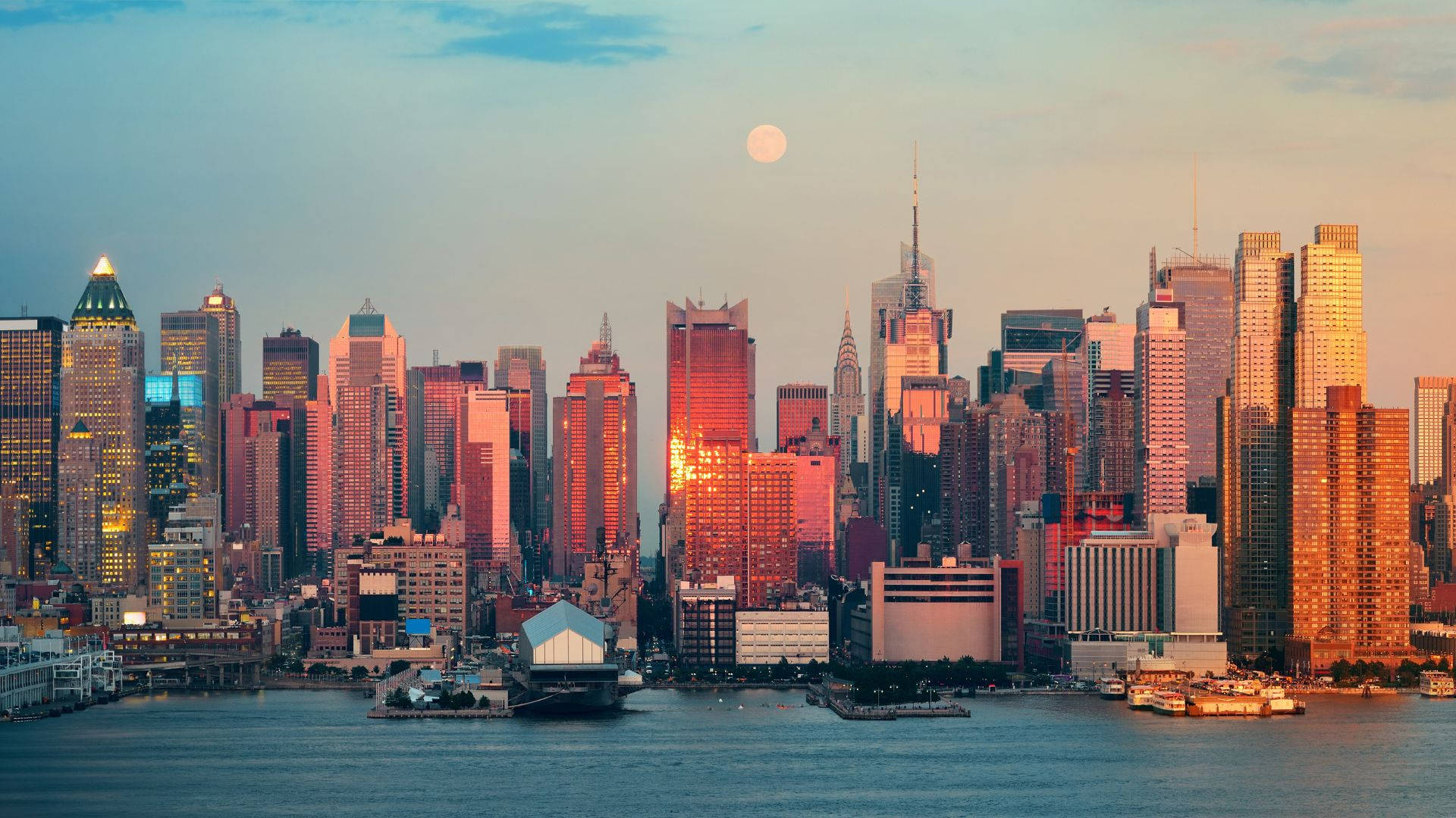 Stunning Night View Of The New York City Skyline Background