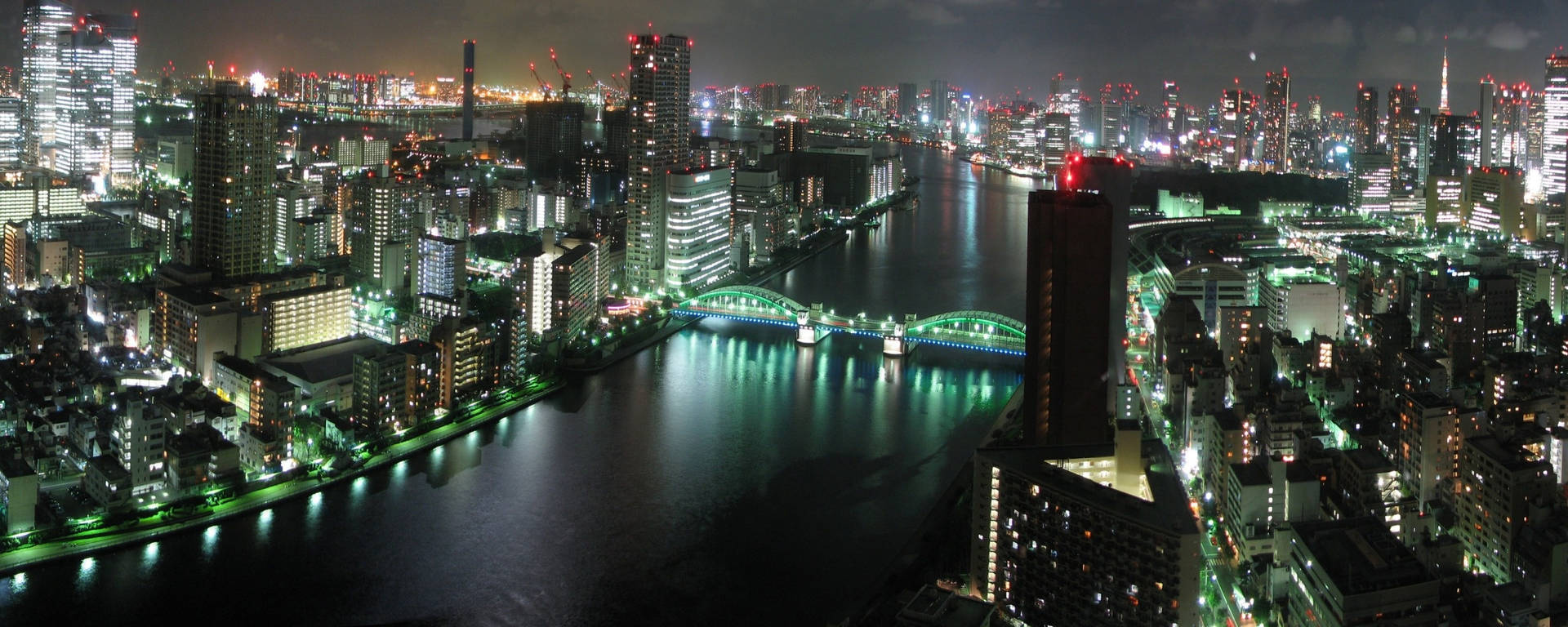 Stunning Night View Of Tokyo Skyline - High Resolution Dual Monitor Wallpaper