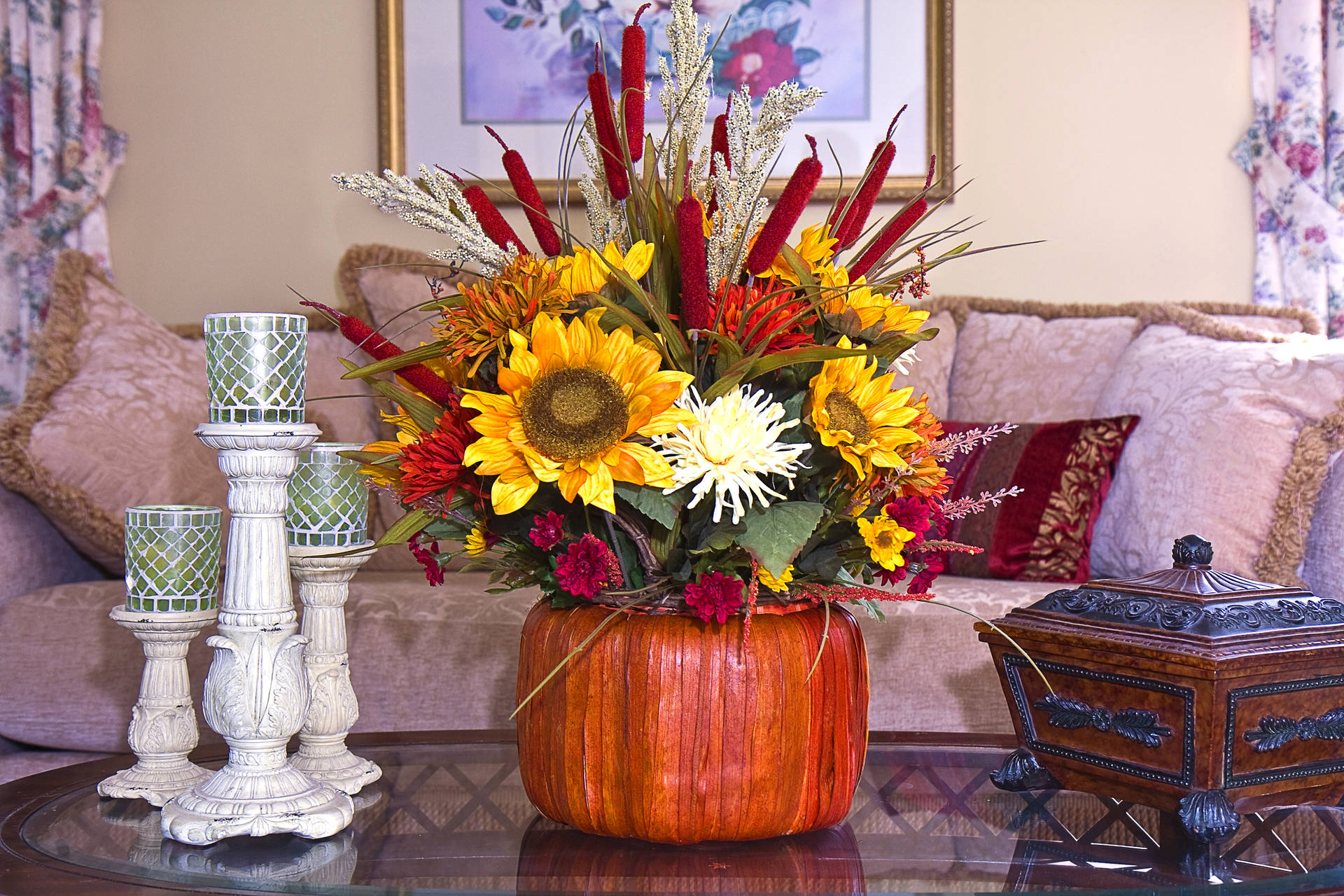 Stunning Red And Yellow Flowers In A Vase Background