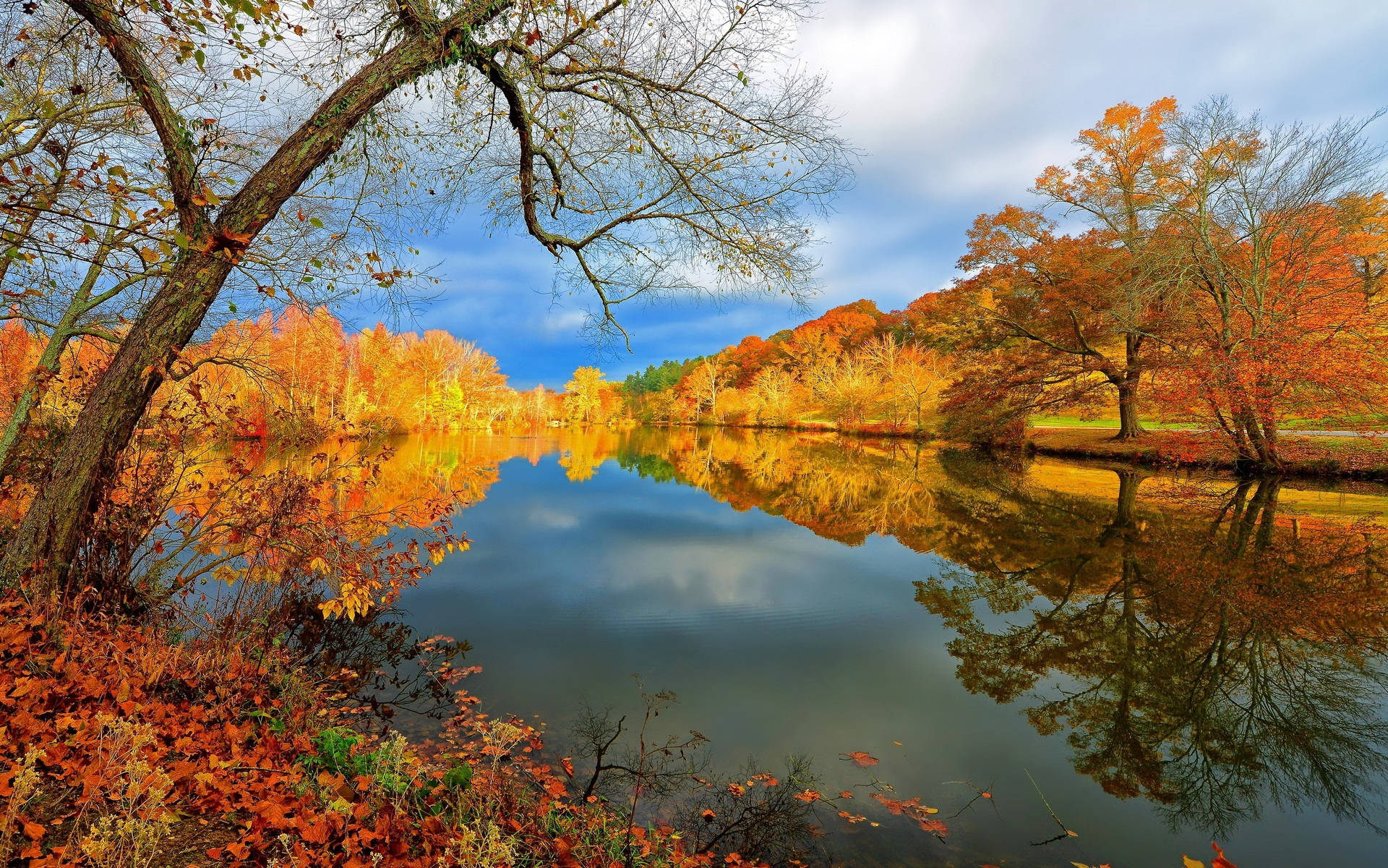 Stunning Riverside In The Fall Background