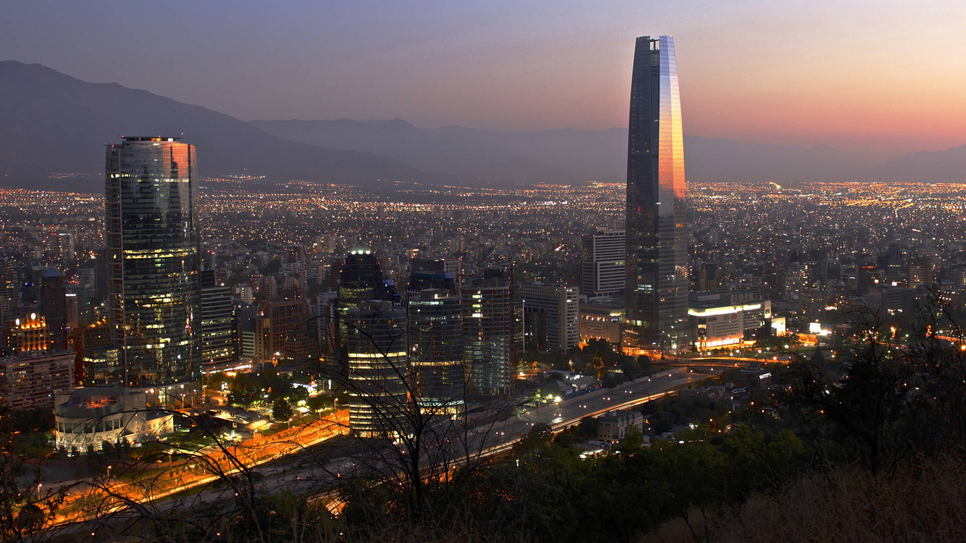 Stunning Santiago, Chile Sunset With Torre In View Background