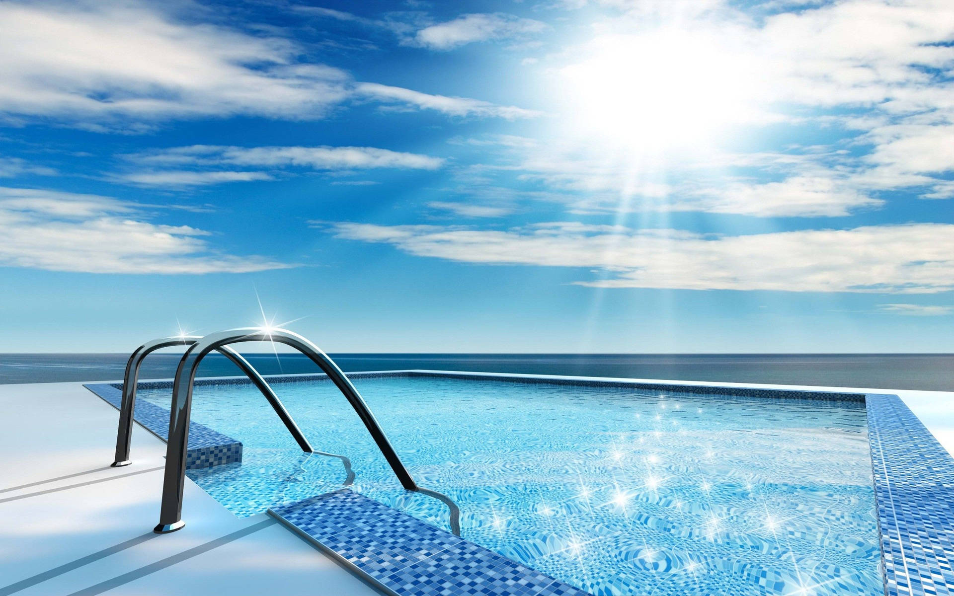 Stunning Sunny Day At A Swimming Pool Background