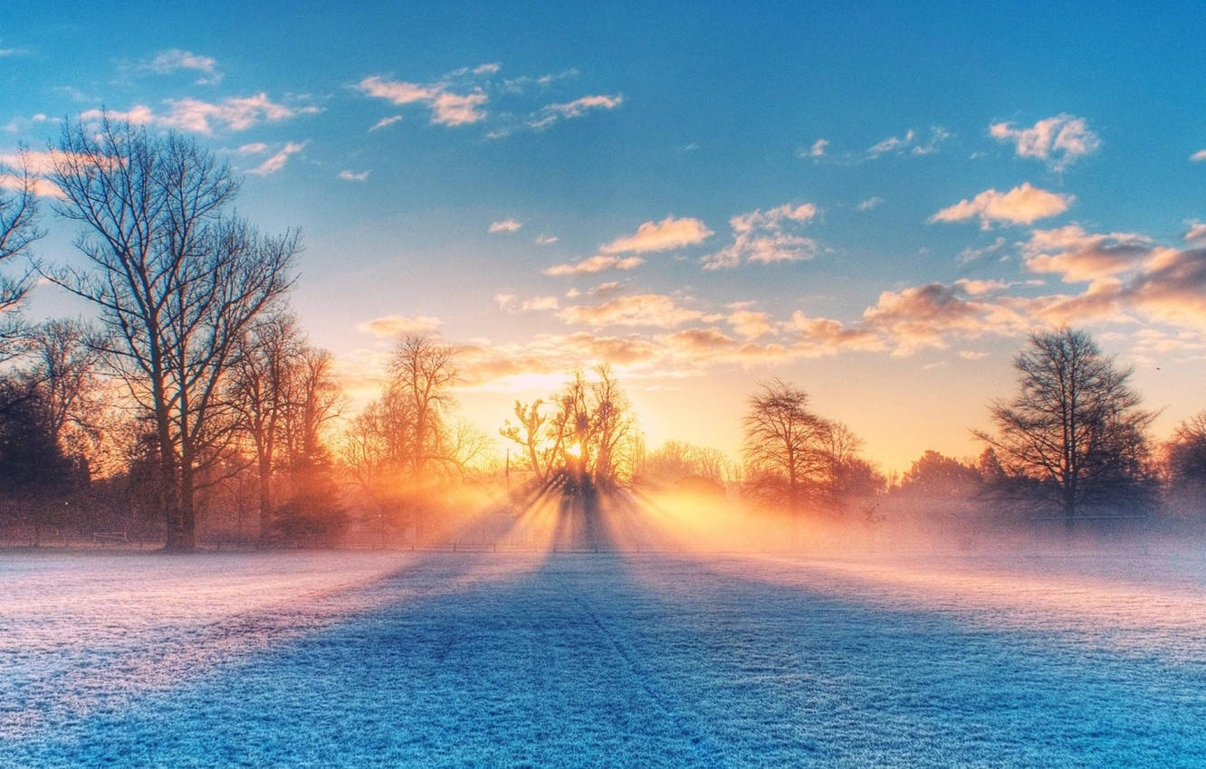 Stunning Sunrise Winter Scenery Background