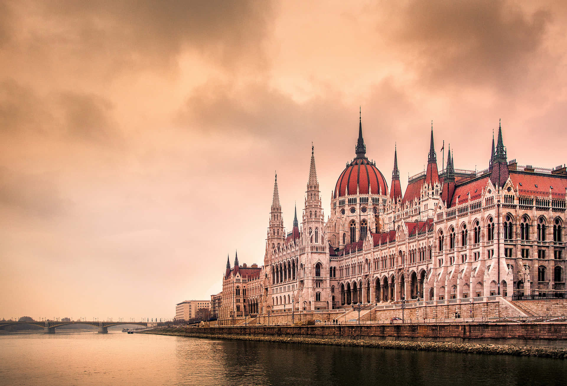 Stunning Sunset At Hungarian Parliament Buildings Background