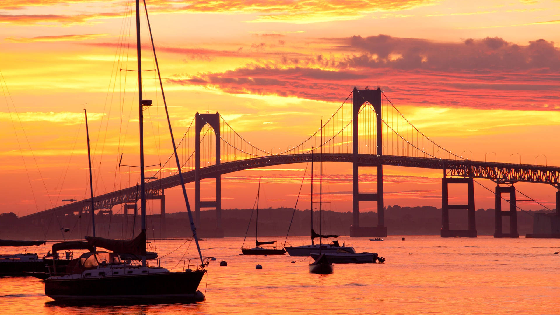 Stunning Sunset At Newport Bridge, Rhode Island