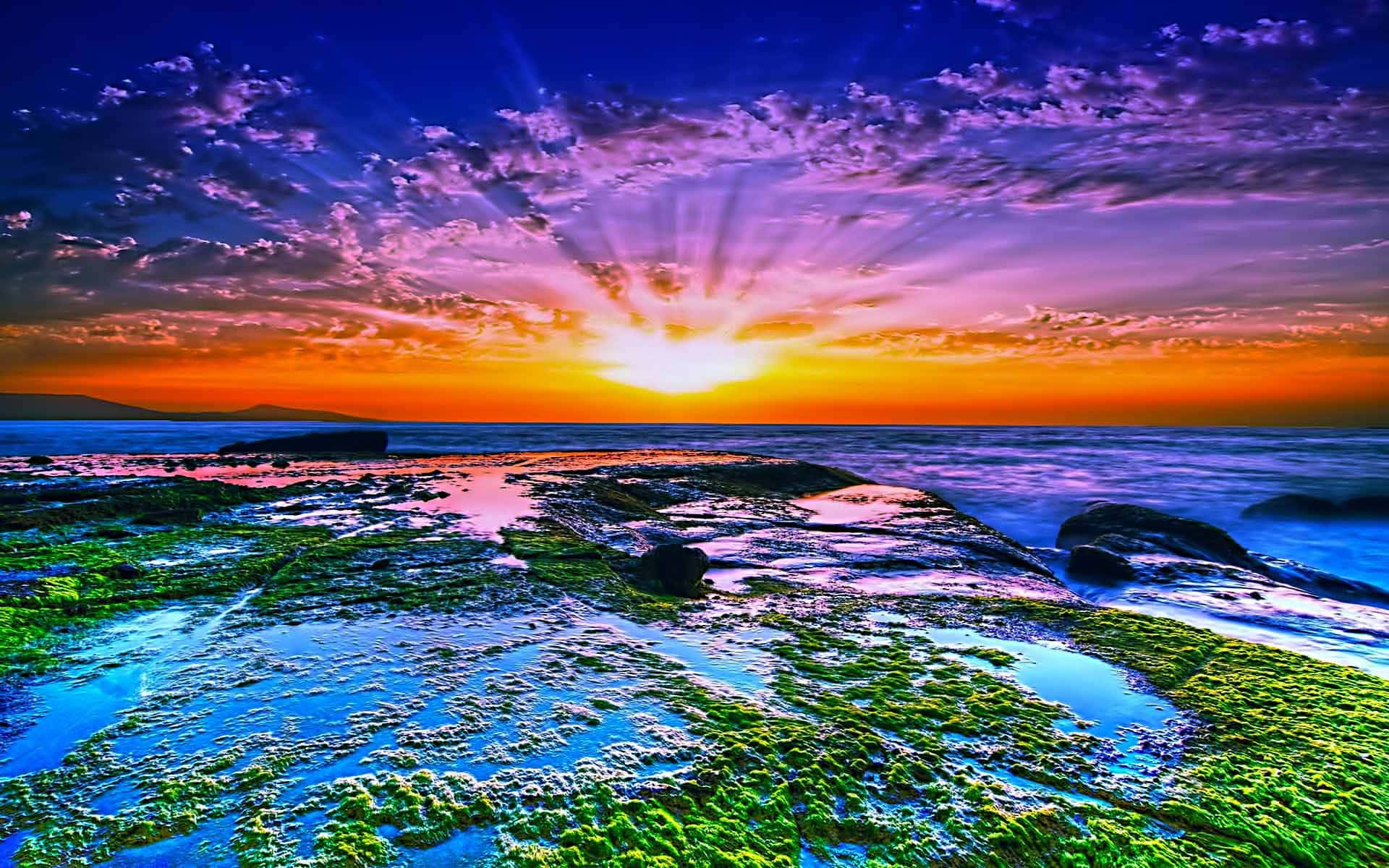 Stunning Sunset Over Ocean Background