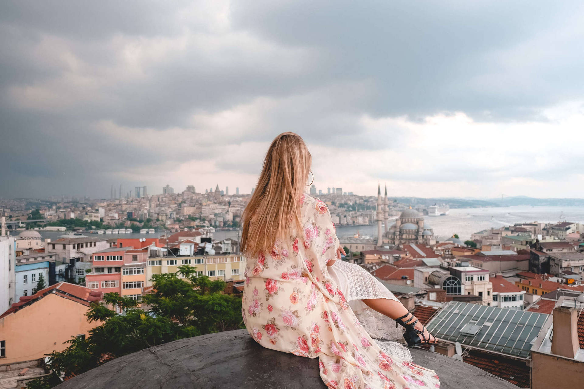 Stunning Top View In Istanbul Background