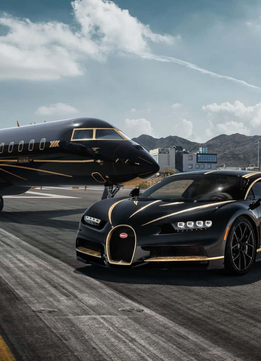 Stunning View Of A Private Jet And Car Background
