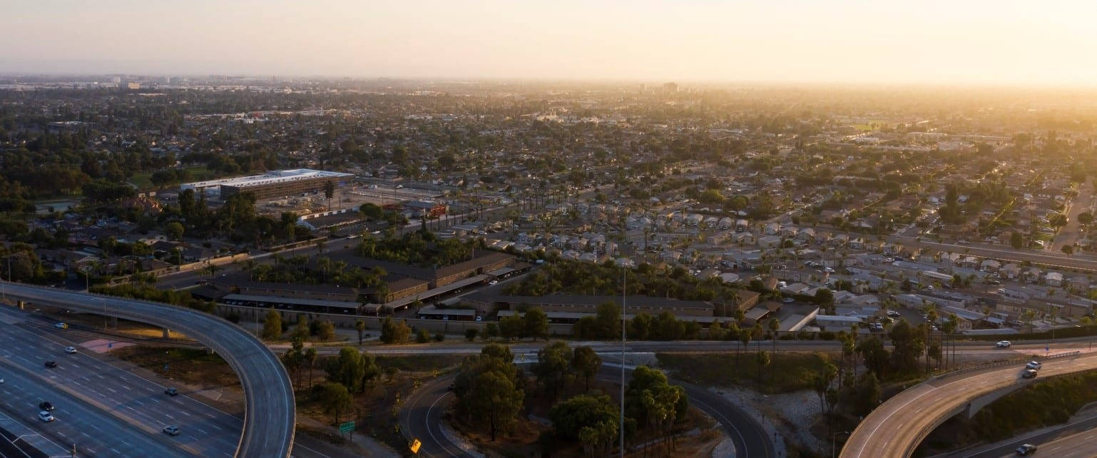 Stunning View Of Anaheim City At Sunset Background