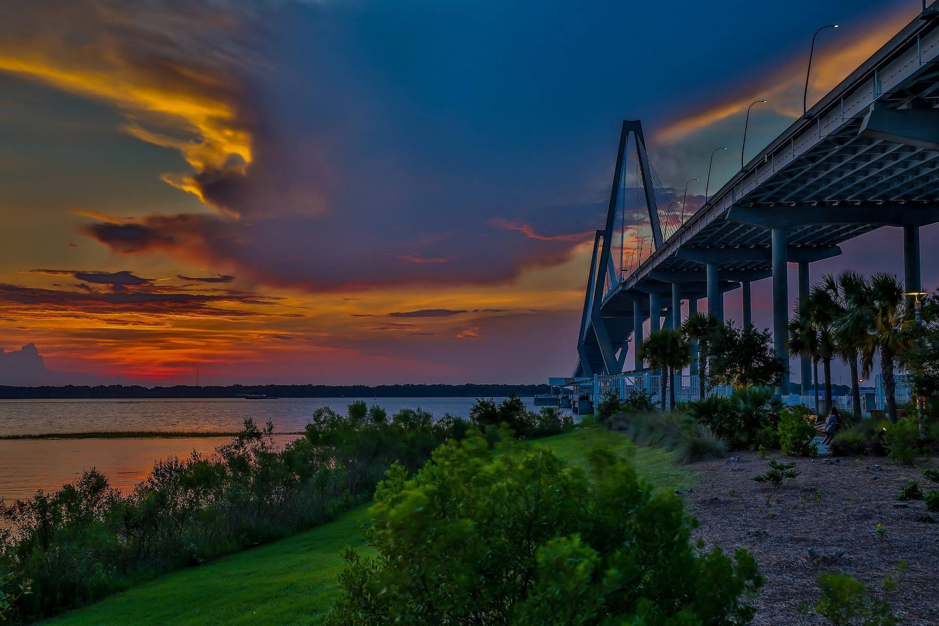 Stunning View Of Arthur Ravenel Jr. Bridge, South Carolina Background