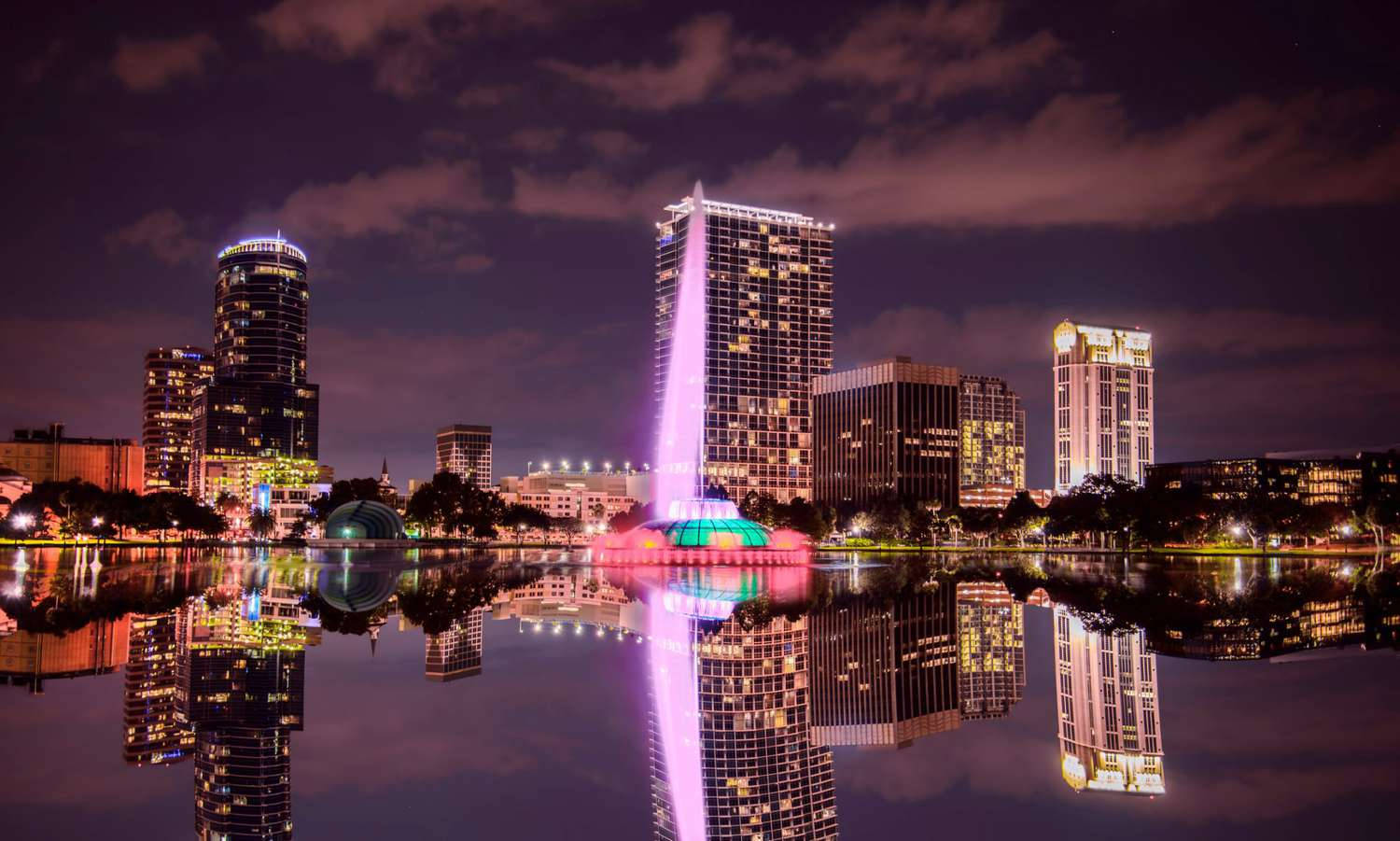 Stunning View Of Florida City Skyline At Sunset