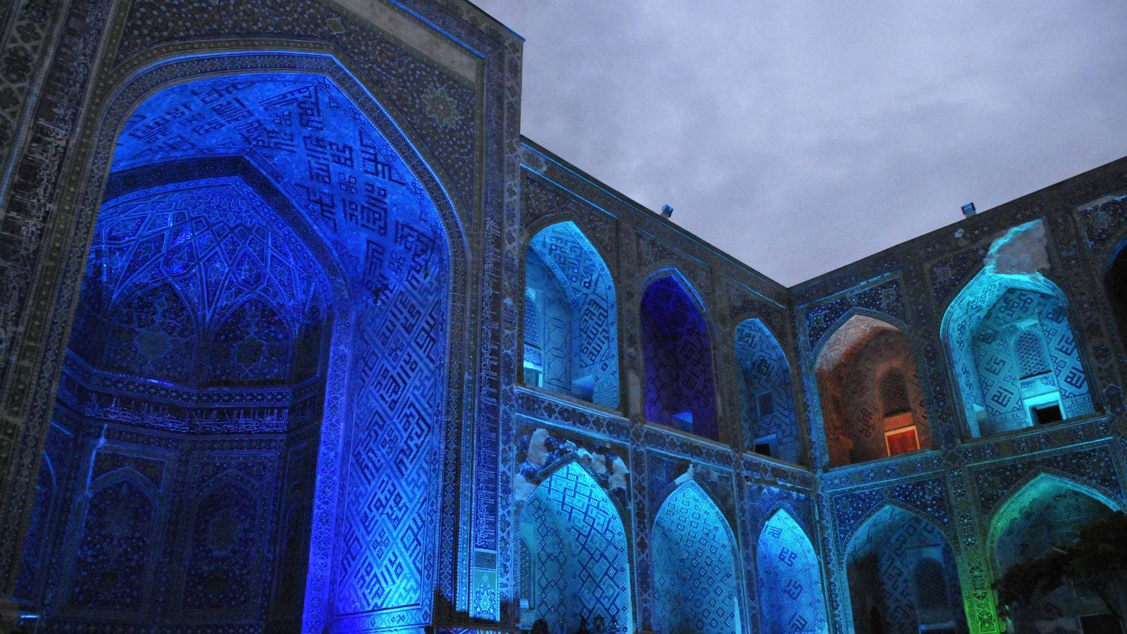 Stunning View Of Historical Ulugh Beg Madrasa In Samarkand Under Crystal Clear Blue Sky Background