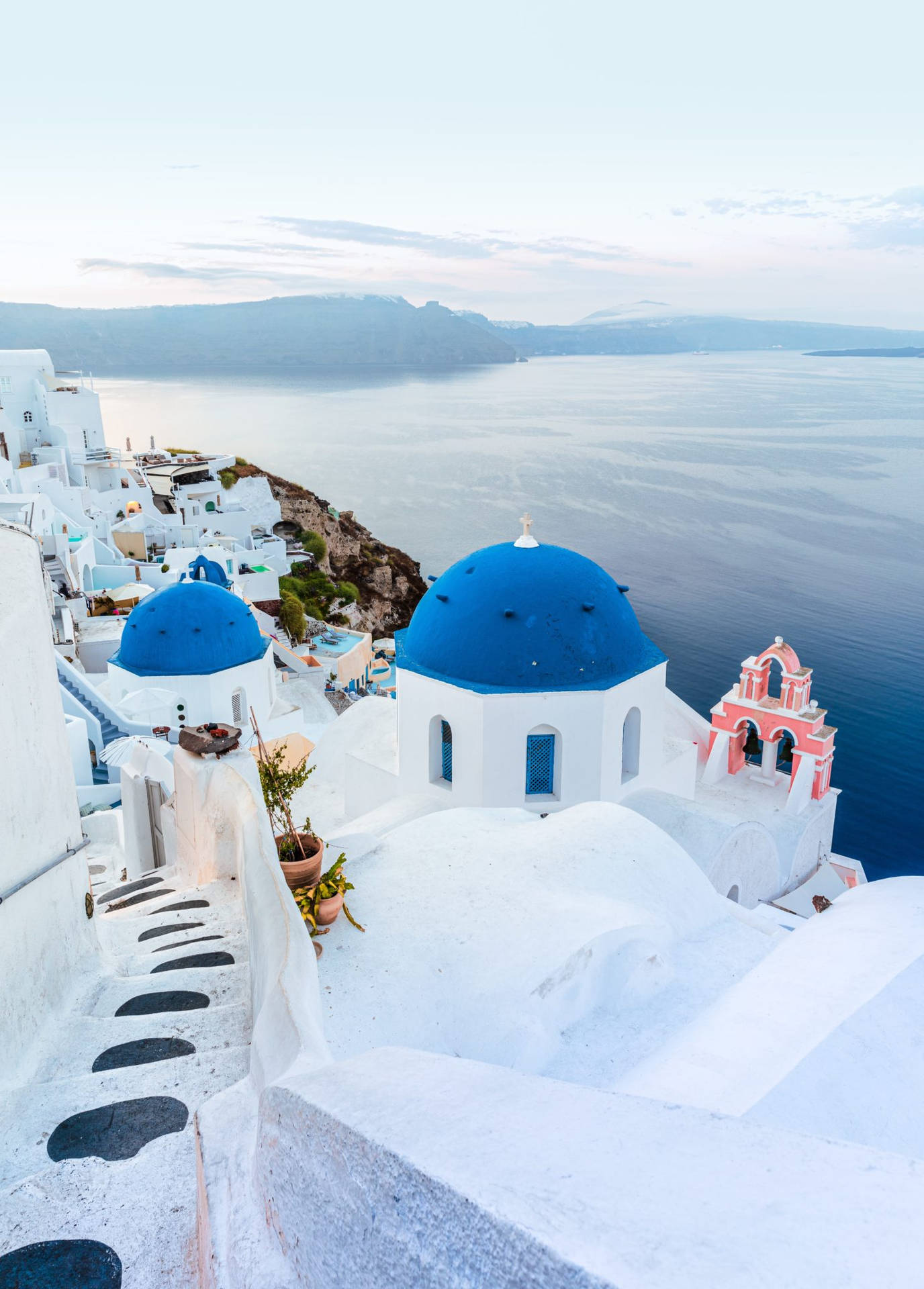 Stunning View Of Luxurious Santorini Scenery Background