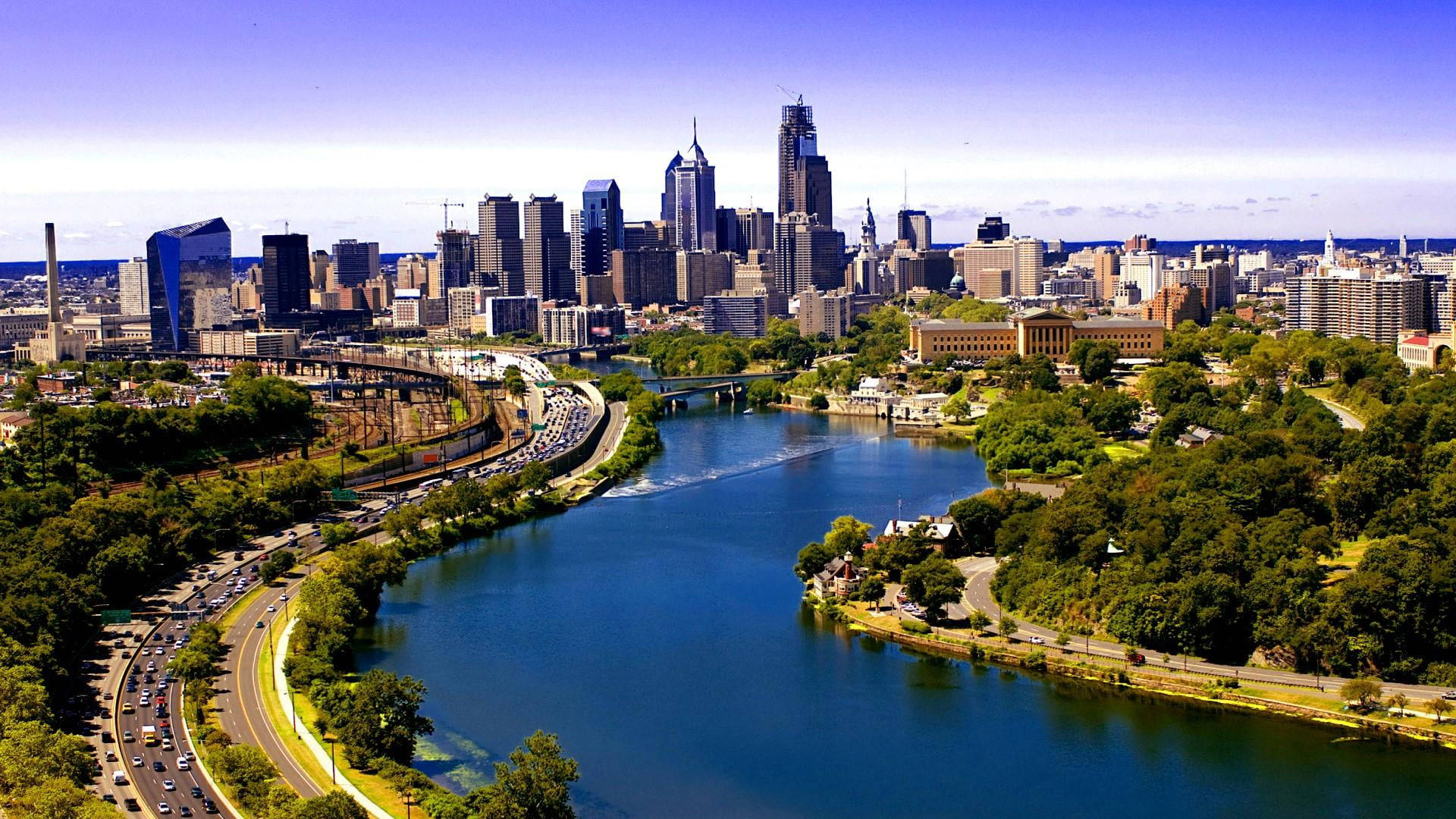 Stunning View Of Schuylkill River In Philadelphia Background