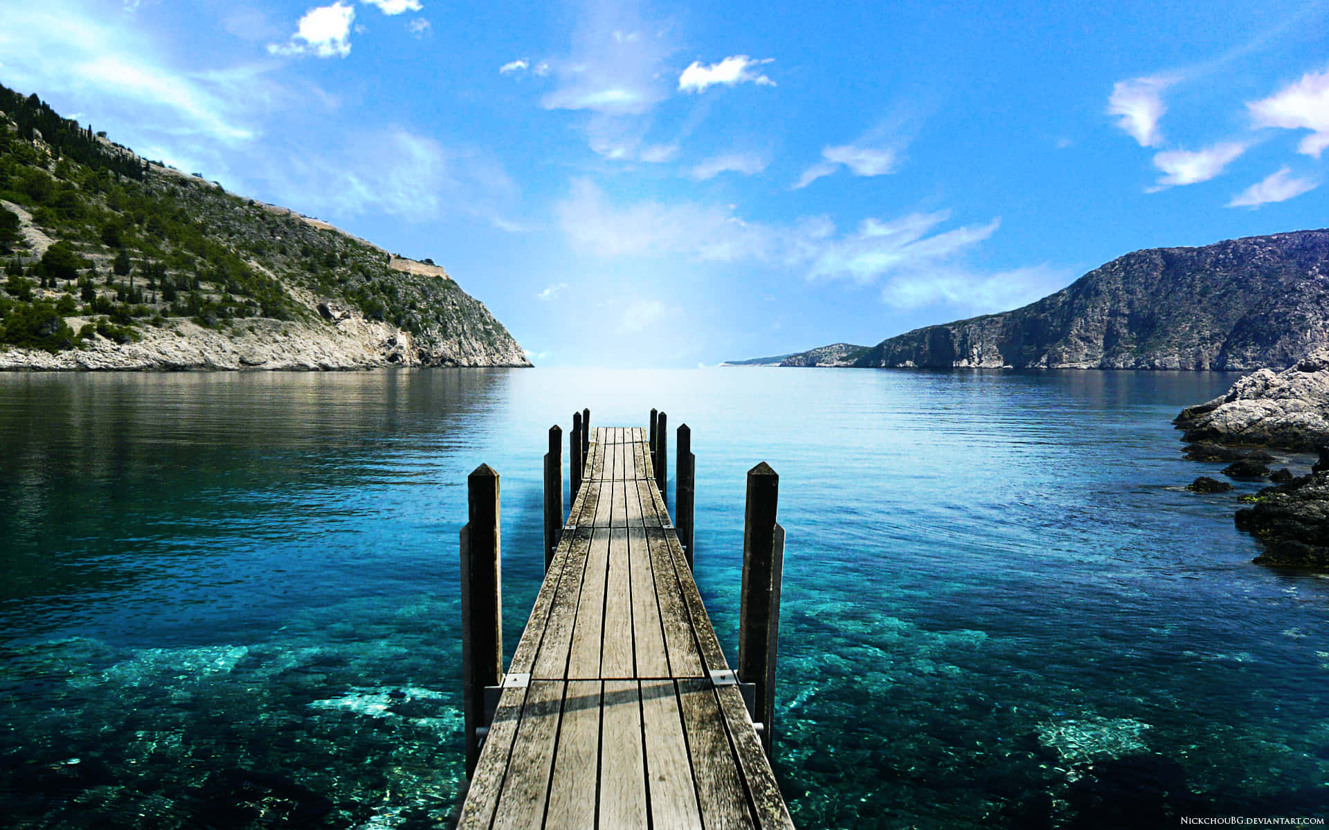 Stunning View With Wooden Bridge Background