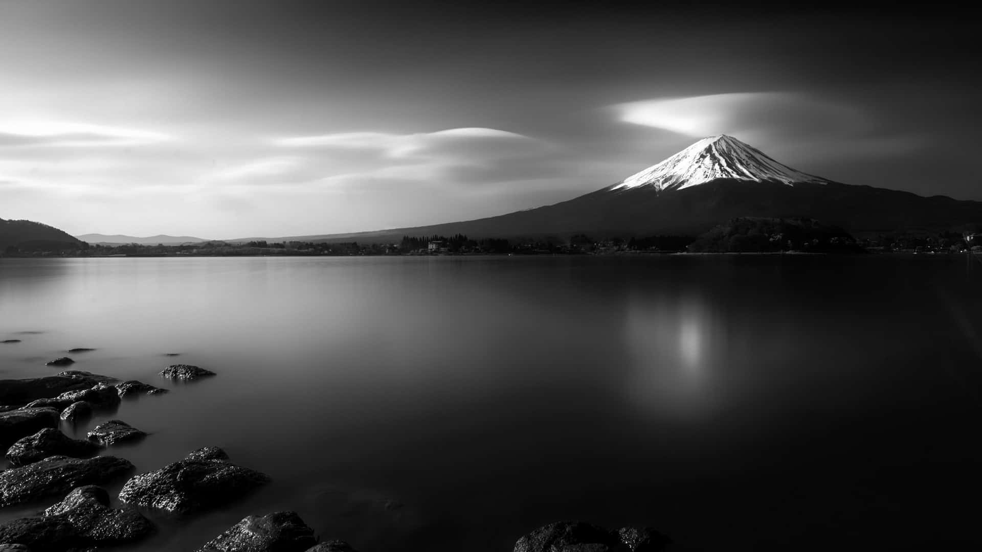 Stunning White And Black Landscape Of Japan Background