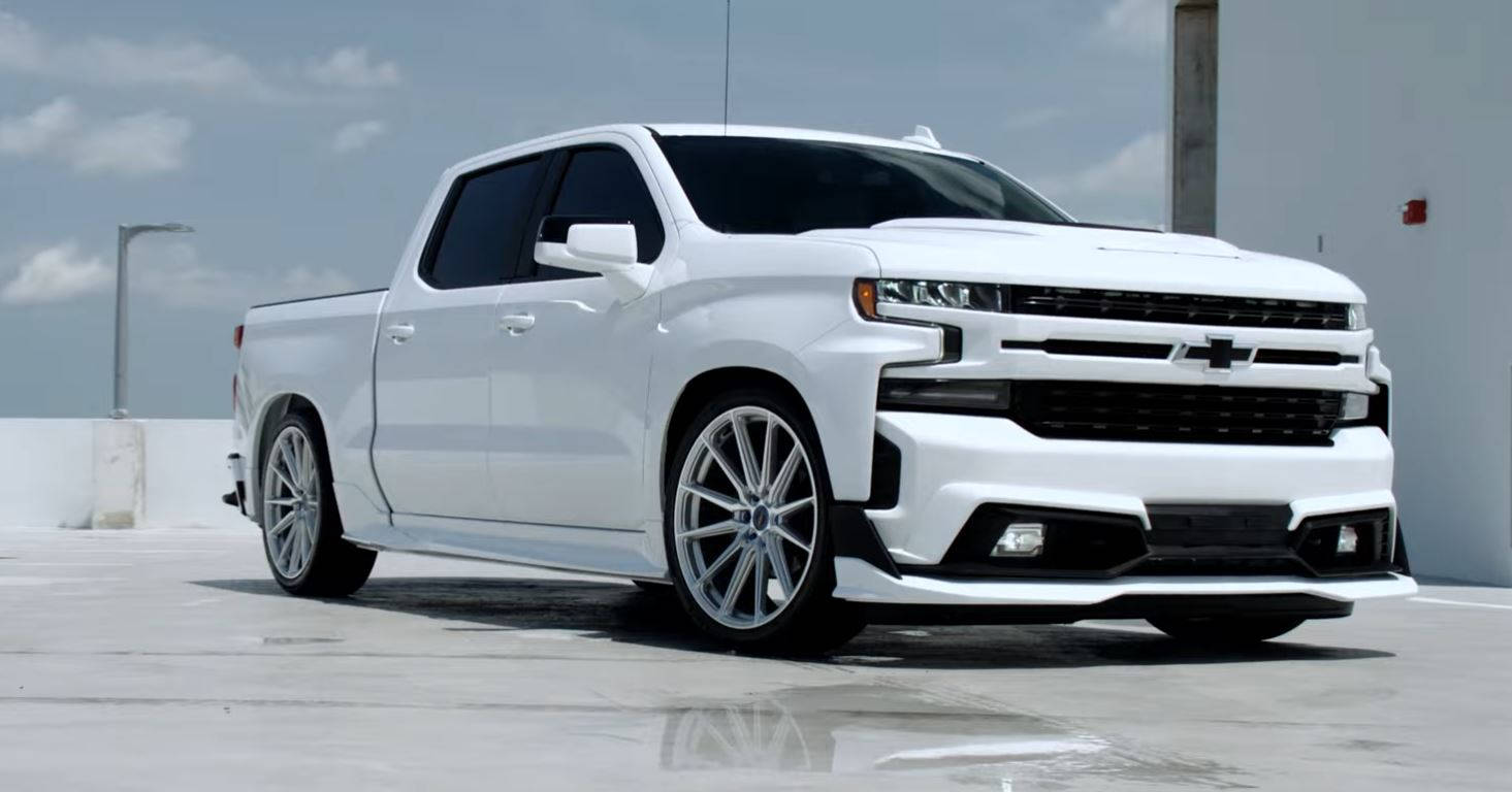 Stunning White Chevy Dropped Truck Background
