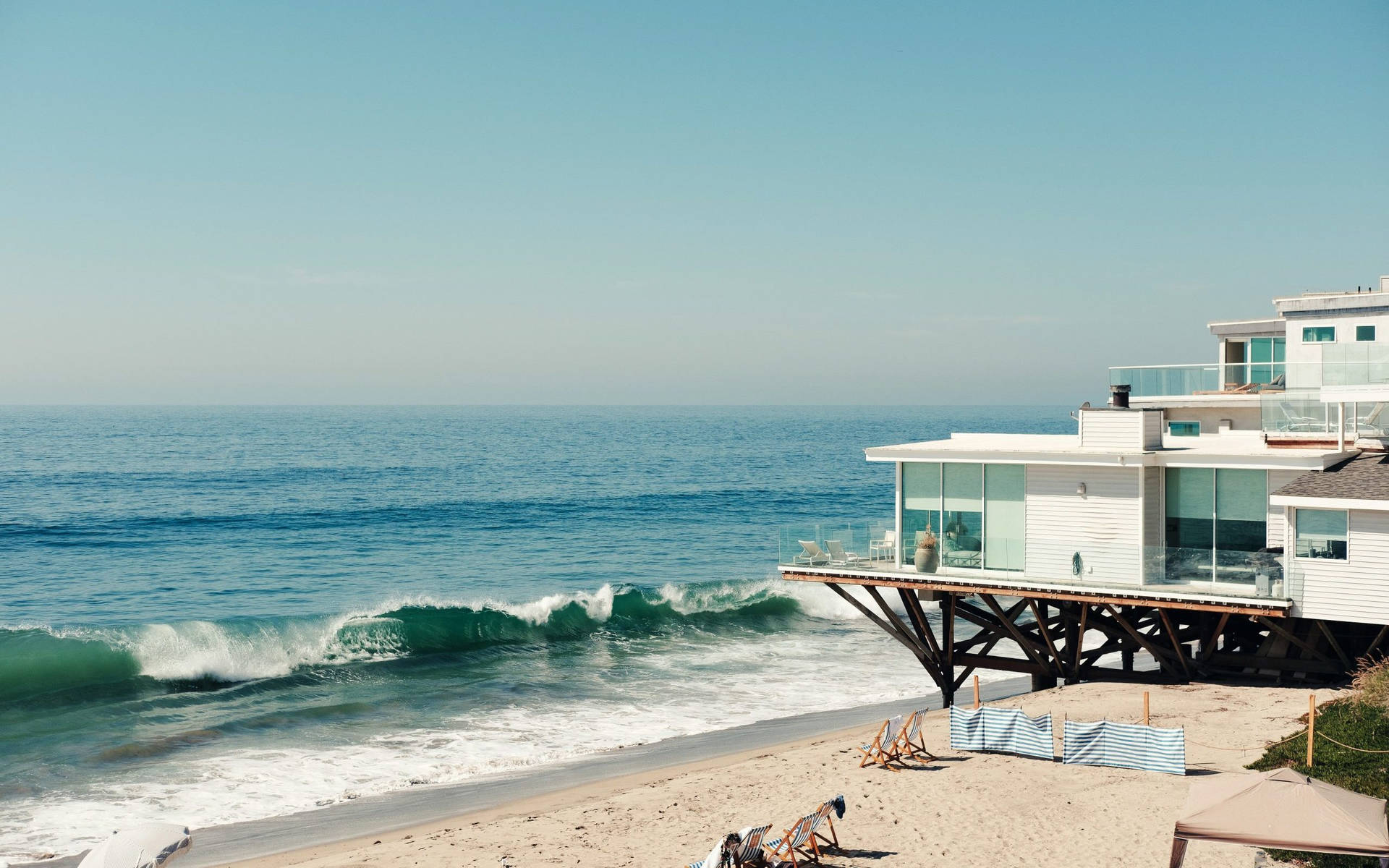 Stunning White Malibu Beach House Background