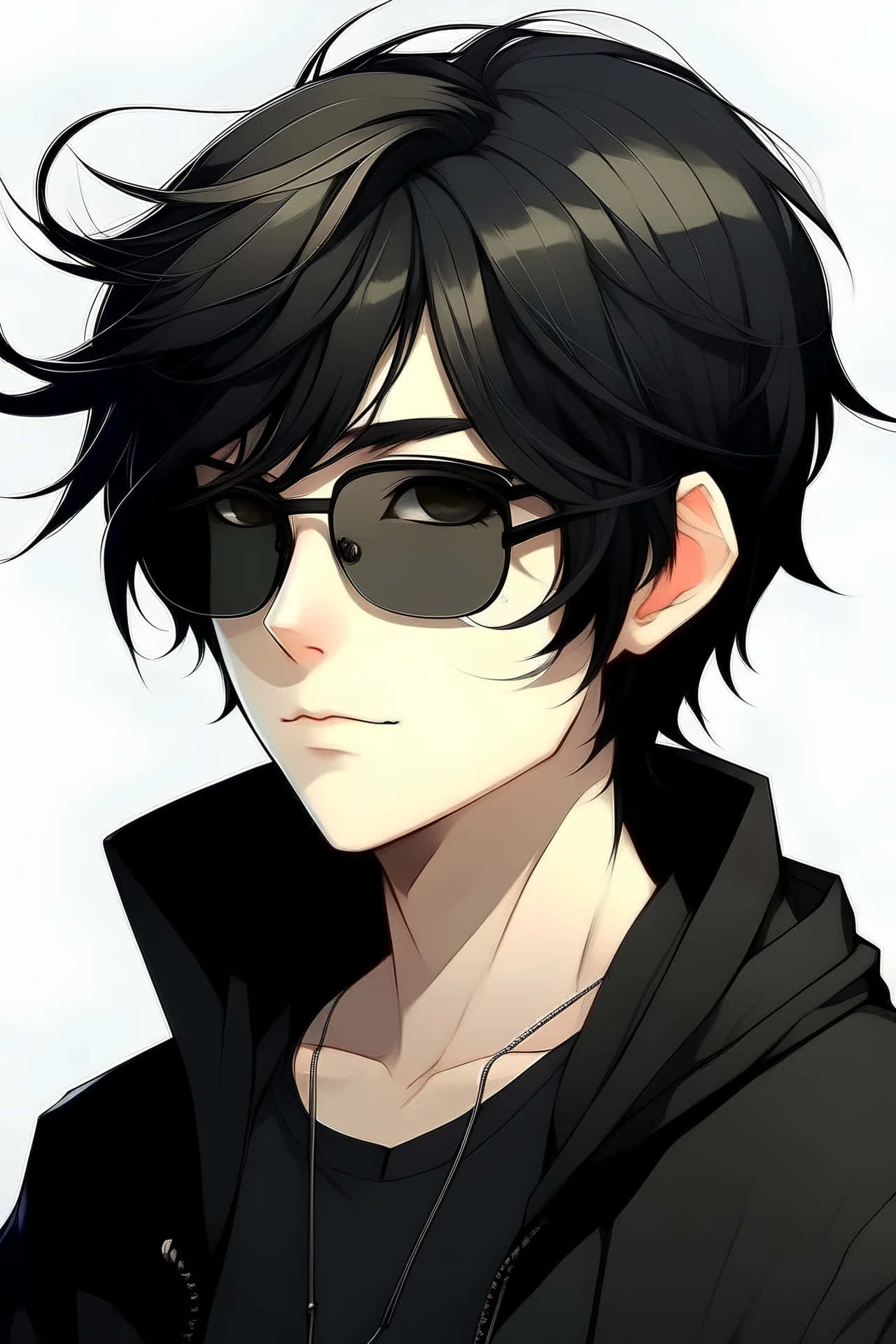 Stylish Anime Boy Black Hair Sunglasses Background