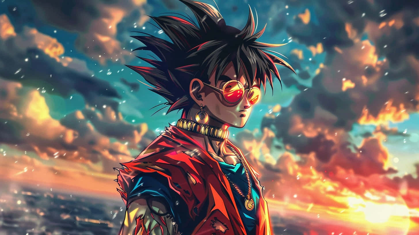 Stylish Anime Character Sunset Backdrop