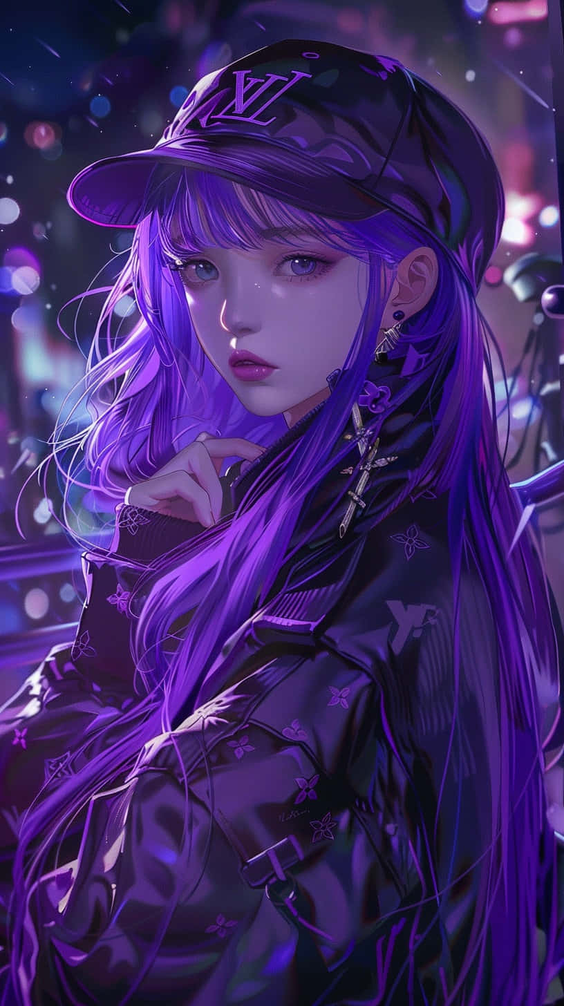 Stylish Anime Girlin Louis Vuitton Purple Background
