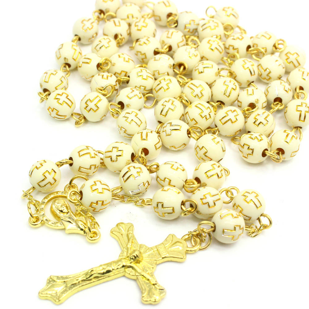 Stylish Beaded White Christian Cross